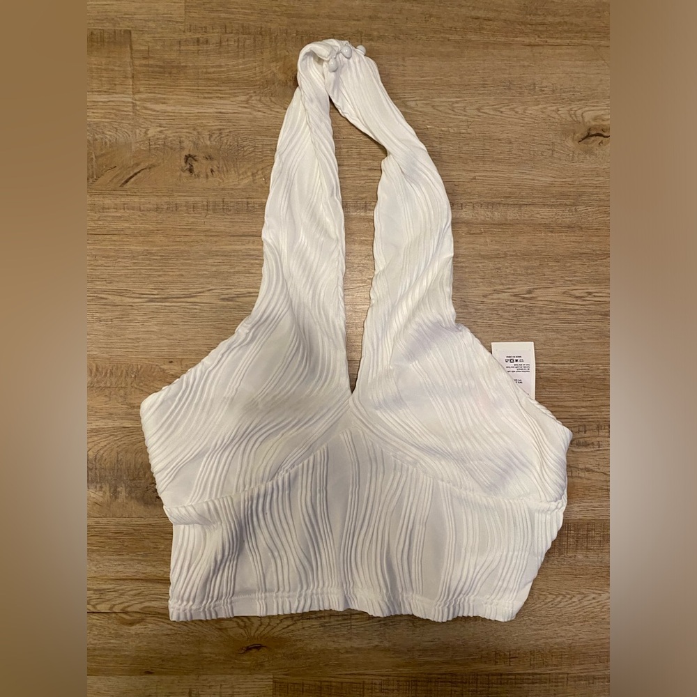 Textured Cider White Halter Crop Top